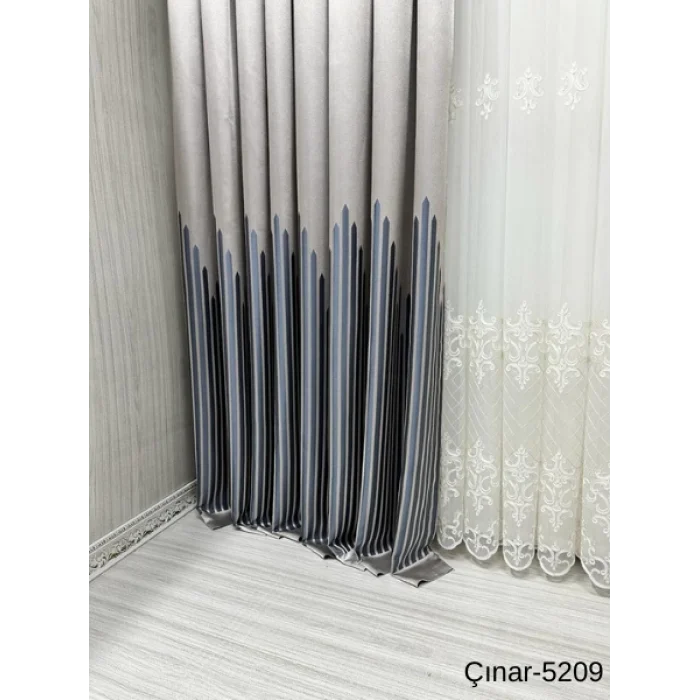 NİVEMESHOME ÇINAR KOYU KAHVE -MAVİ  5209 1/3 SIK PİLELİ FON PERDE APM