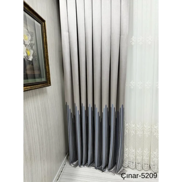 NİVEMESHOME ÇINAR KOYU KAHVE -MAVİ  5209 1/3 SIK PİLELİ FON PERDE APM