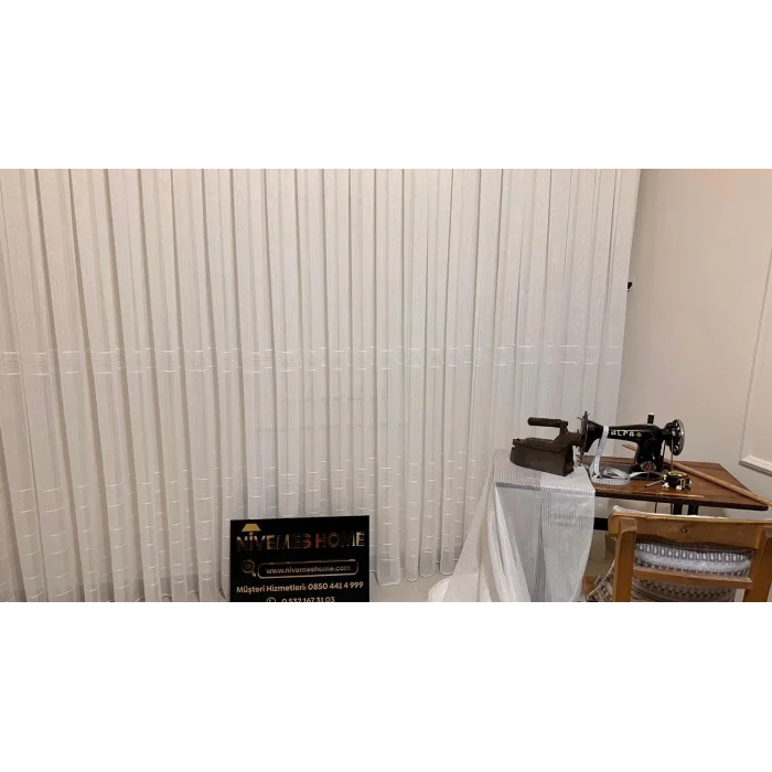 NİVEMESHOME ÇİZGİLİ KURŞUNLU ŞANTUK 1/3 SIK PİLELİ TÜL PERDE APM