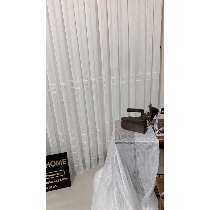 NİVEMESHOME ÇİZGİLİ KURŞUNLU ŞANTUK 1/3 SIK PİLELİ TÜL PERDE APM