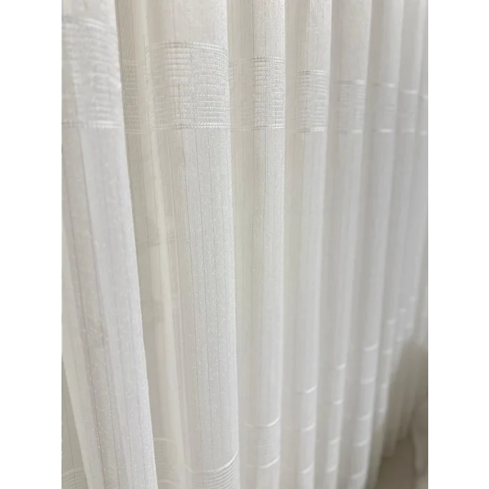 NİVEMESHOME ÇİZGİLİ KURŞUNLU ŞANTUK 1/3 SIK PİLELİ TÜL PERDE APM