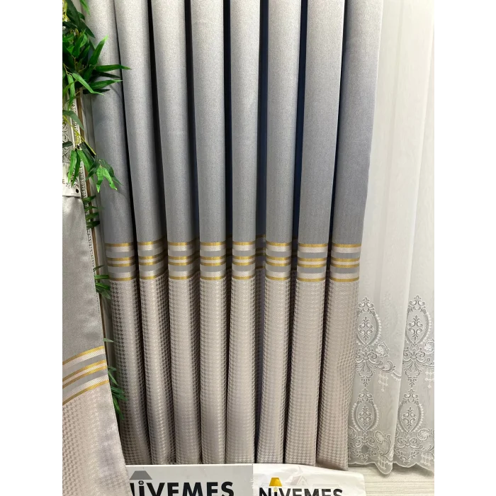 NİVEMESHOME DİDİM FT671537 V-2001 GRİ 1/3 SIK PİLELİ FON PERDE APM