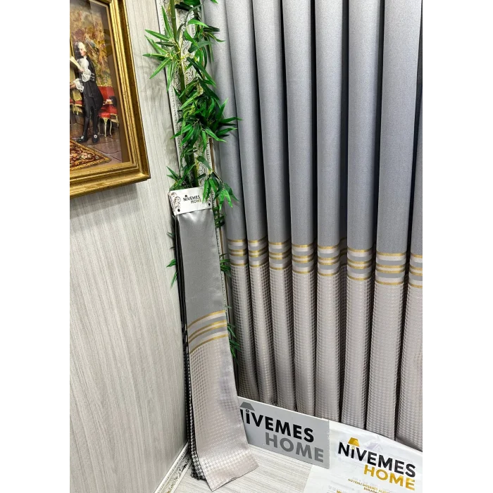 NİVEMESHOME DİDİM FT671537 V-2001 GRİ 1/3 SIK PİLELİ FON PERDE APM