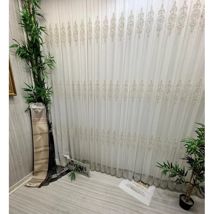 NİVEMESHOME DİLA 2032 GOLD DETAYLI 1/3 SIK PİLELİ TÜL PERDE APM