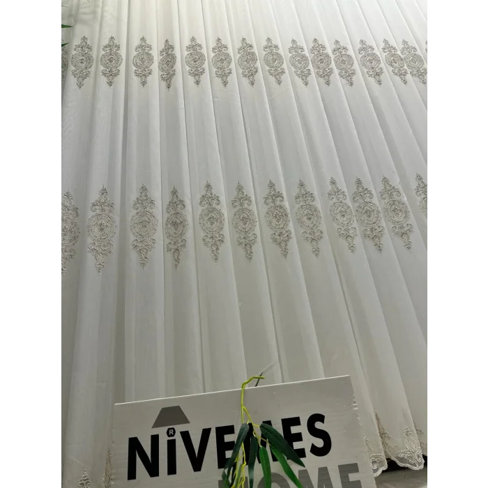 NİVEMESHOME DİLA 2032 GOLD DETAYLI 1/3 SIK PİLELİ TÜL PERDE APM