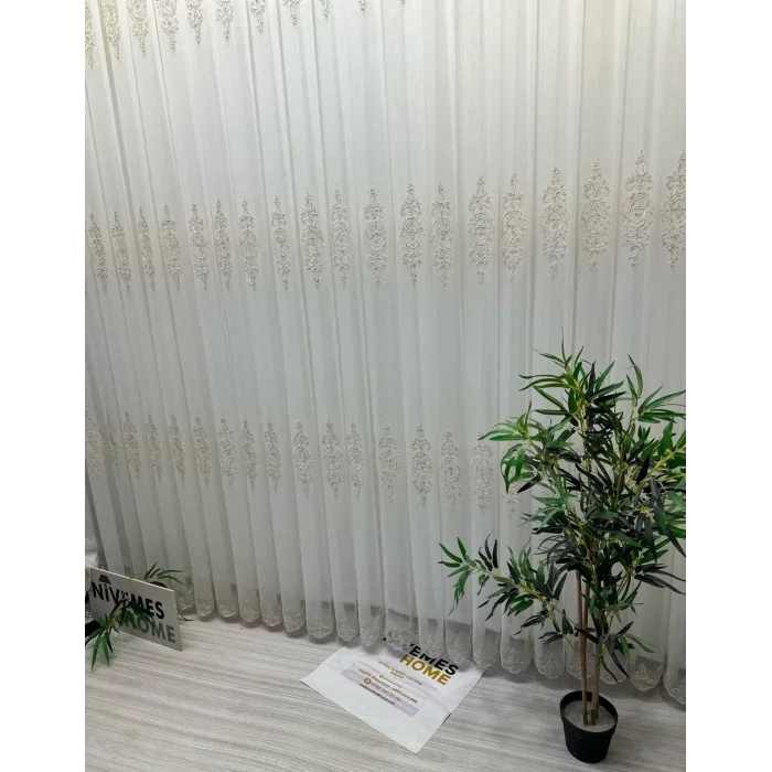 NİVEMESHOME DİLA 2032 GOLD DETAYLI 1/3 SIK PİLELİ TÜL PERDE APM