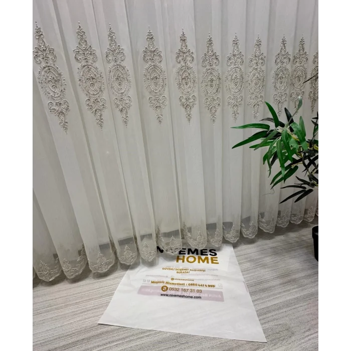 NİVEMESHOME DİLA 2032 GOLD DETAYLI 1/3 SIK PİLELİ TÜL PERDE APM