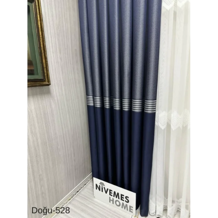NİVEMESHOME EAST NAVY- GOLD FT671536 V-528 1/3 TIGHT PLEATED BACKGROUND CURTAIN APM