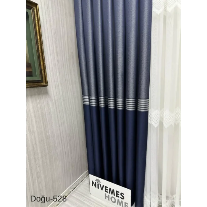 NİVEMESHOME EAST NAVY- GOLD FT671536 V-528 1/3 TIGHT PLEATED BACKGROUND CURTAIN APM