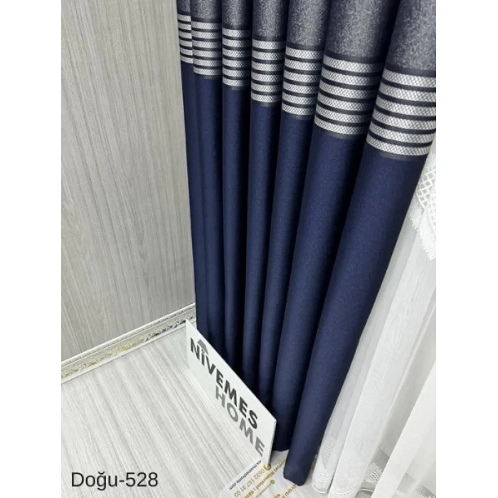 NİVEMESHOME EAST NAVY- GOLD FT671536 V-528 1/3 TIGHT PLEATED BACKGROUND CURTAIN APM