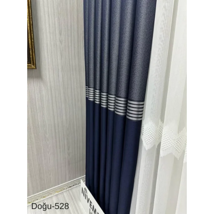 NİVEMESHOME EAST NAVY- GOLD FT671536 V-528 1/3 TIGHT PLEATED BACKGROUND CURTAIN APM