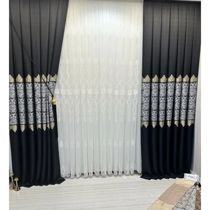 NİVEMESHOME FJ631749 V-924 ARORA SİYAH 1/3 SIK PİLELİ FON PERDE APM