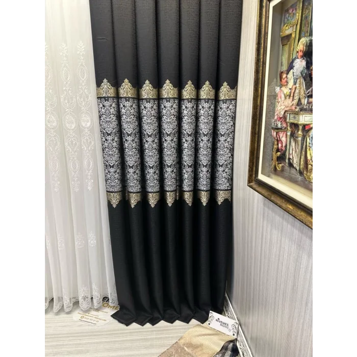 NİVEMESHOME FJ631749 V-924 ARORA SİYAH 1/3 SIK PİLELİ FON PERDE APM