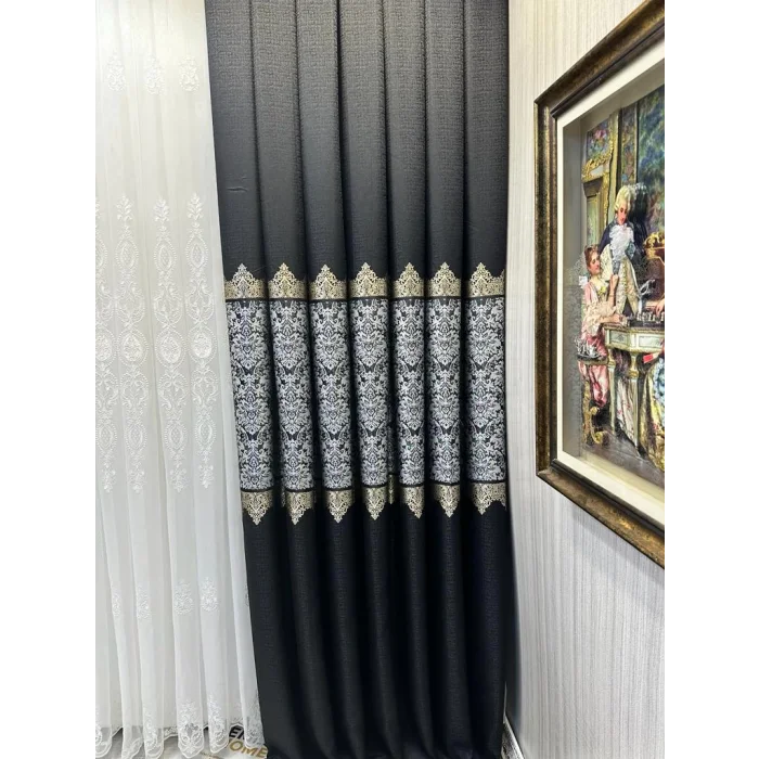 NİVEMESHOME FJ631749 V-924 ARORA SİYAH 1/3 SIK PİLELİ FON PERDE APM