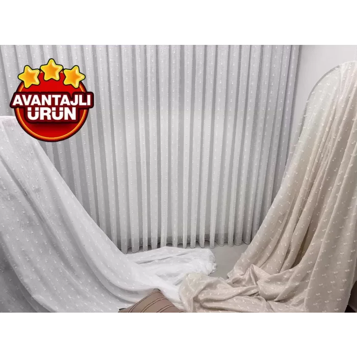 NİVEMESHOME FLORİDA KETEN GÖRÜNÜMLÜ BOHEM TARZ PONPON 1/3 SIK PİLELİ TÜL PERDE APM