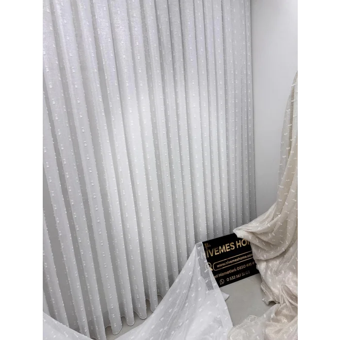 NİVEMESHOME FLORİDA KETEN GÖRÜNÜMLÜ BOHEM TARZ PONPON 1/3 SIK PİLELİ TÜL PERDE APM