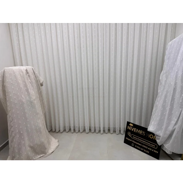 NİVEMESHOME FLORİDA KETEN GÖRÜNÜMLÜ BOHEM TARZ PONPON 1/3 SIK PİLELİ TÜL PERDE APM