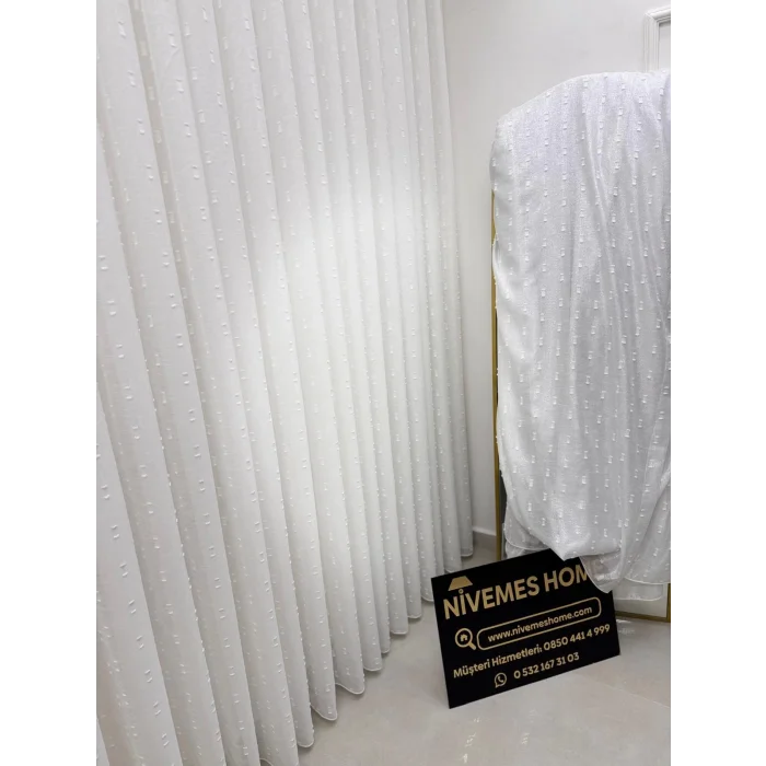 NİVEMESHOME FLORİDA KETEN GÖRÜNÜMLÜ BOHEM TARZ PONPON 1/3 SIK PİLELİ TÜL PERDE APM
