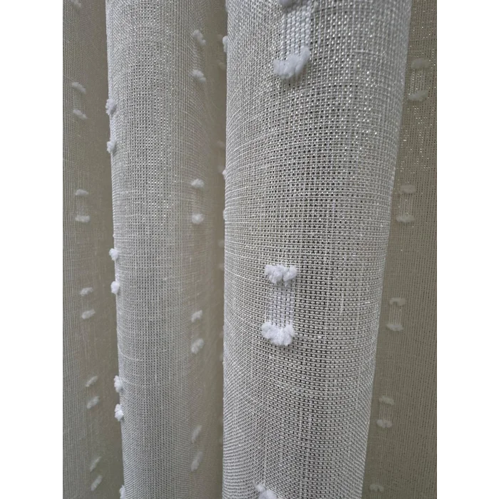 NİVEMESHOME FLORIDA LINO ASPECTO CHAMPÁN CORTINA DE ORGANZA 1/3 DE POMPONES DE ESTILO BOHEMIO CON PLIEGUES APM