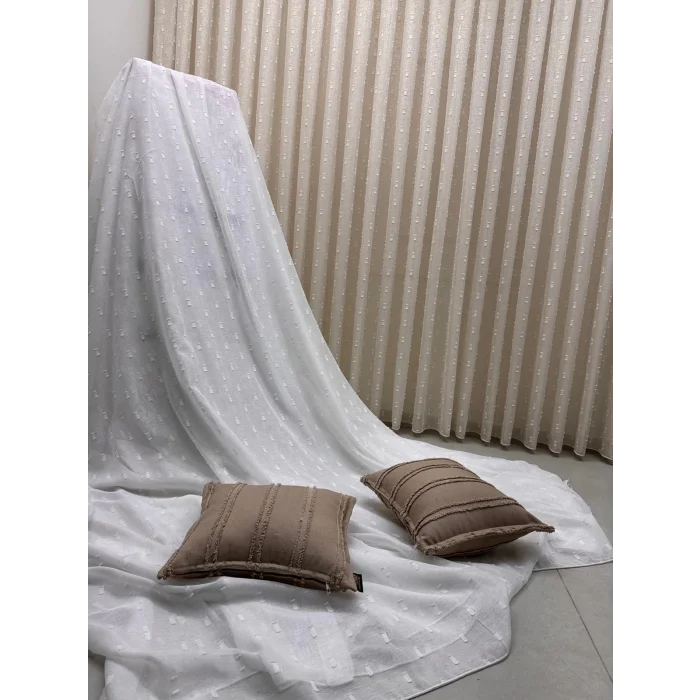 NİVEMESHOME FLORIDA LINO ASPECTO CHAMPÁN CORTINA DE ORGANZA 1/3 DE POMPONES DE ESTILO BOHEMIO CON PLIEGUES APM