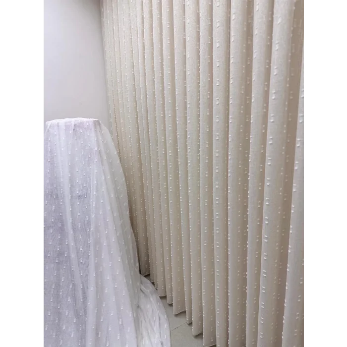 NİVEMESHOME FLORIDA LINO ASPECTO CHAMPÁN CORTINA DE ORGANZA 1/3 DE POMPONES DE ESTILO BOHEMIO CON PLIEGUES APM