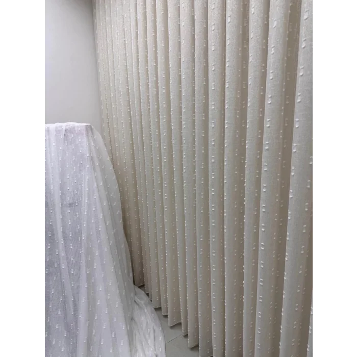 NİVEMESHOME FLORIDA LINO ASPECTO CHAMPÁN CORTINA DE ORGANZA 1/3 DE POMPONES DE ESTILO BOHEMIO CON PLIEGUES APM