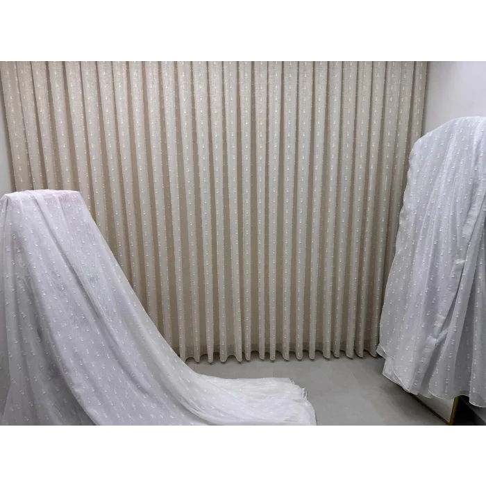 NİVEMESHOME FLORIDA LINO ASPECTO CHAMPÁN CORTINA DE ORGANZA 1/3 DE POMPONES DE ESTILO BOHEMIO CON PLIEGUES APM