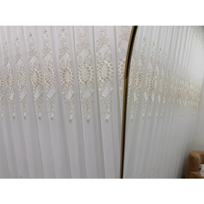 NİVEMESHOME HÜRREM GOLD DETAYLI 1/3 SIK PİLELİ TÜL PERDE APM