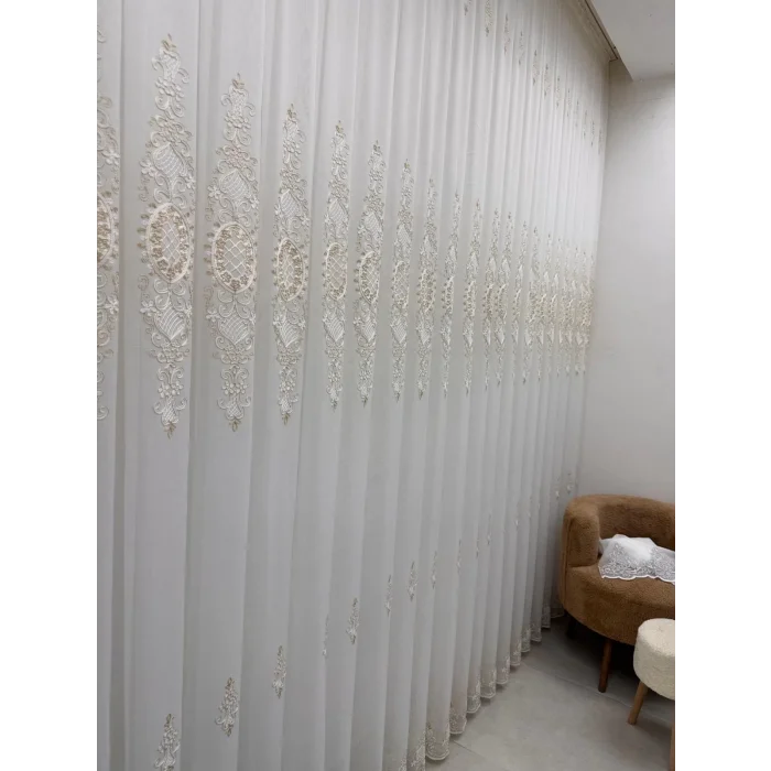 NİVEMESHOME HÜRREM GOLD DETAYLI 1/3 SIK PİLELİ TÜL PERDE APM