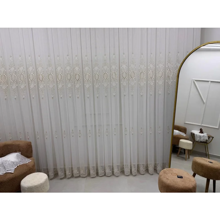 NİVEMESHOME HÜRREM GOLD DETAYLI 1/3 SIK PİLELİ TÜL PERDE APM