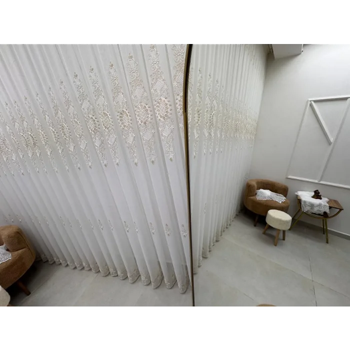 NİVEMESHOME HÜRREM GOLD DETAYLI 1/3 SIK PİLELİ TÜL PERDE APM