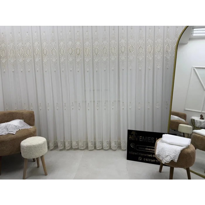 NİVEMESHOME HÜRREM GOLD DETAYLI 1/3 SIK PİLELİ TÜL PERDE APM