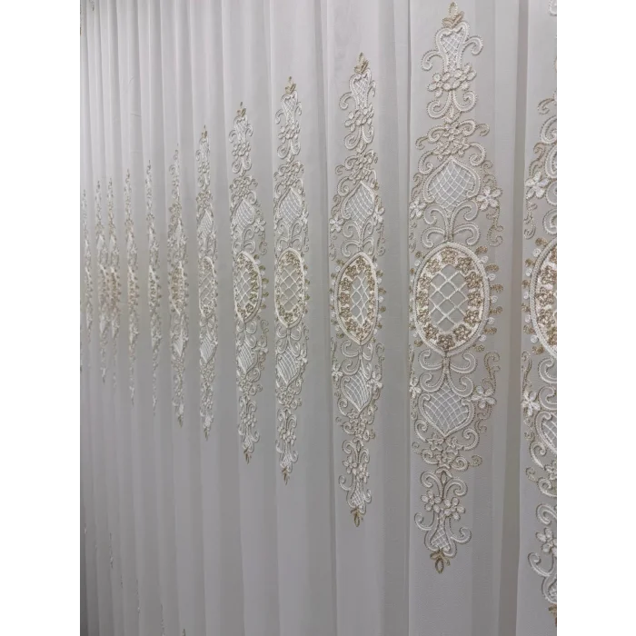 NİVEMESHOME HÜRREM GOLD DETAYLI 1/3 SIK PİLELİ TÜL PERDE APM