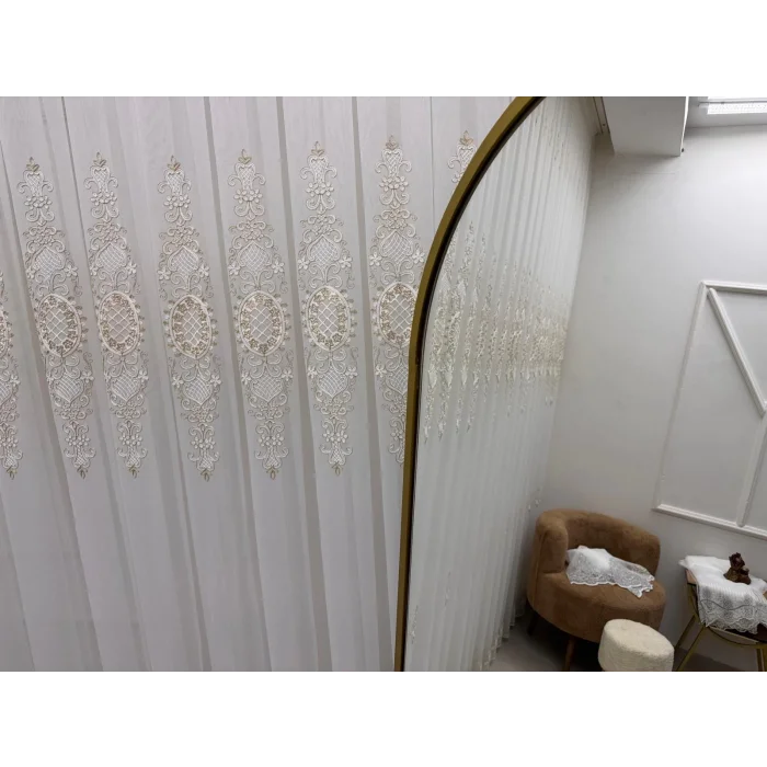NİVEMESHOME HÜRREM GOLD DETAYLI 1/3 SIK PİLELİ TÜL PERDE APM