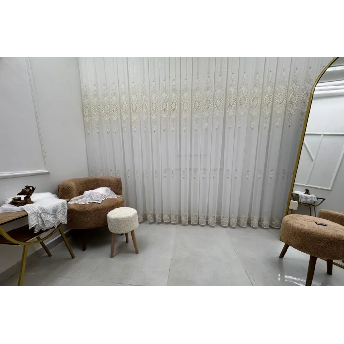 NİVEMESHOME HÜRREM GOLD DETAYLI 1/3 SIK PİLELİ TÜL PERDE APM
