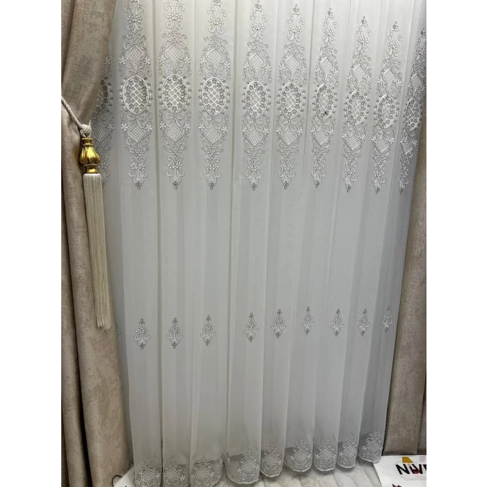 NİVEMESHOME HÜRREM GÜMÜŞ DETAYLI 1/3 SIK PİLELİ TÜL PERDE APM