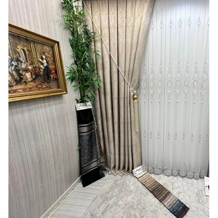 NİVEMESHOME HÜRREM GÜMÜŞ DETAYLI 1/3 SIK PİLELİ TÜL PERDE APM