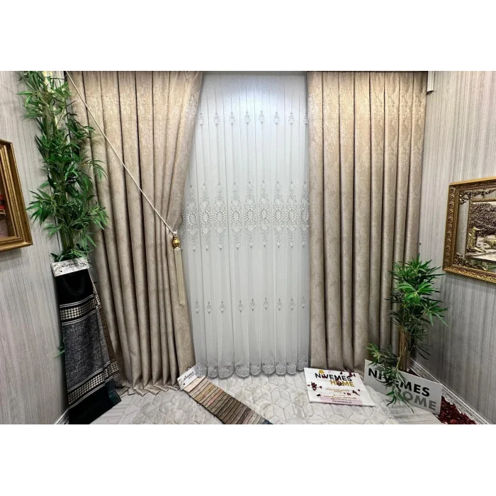 NİVEMESHOME HÜRREM GÜMÜŞ DETAYLI 1/3 SIK PİLELİ TÜL PERDE APM