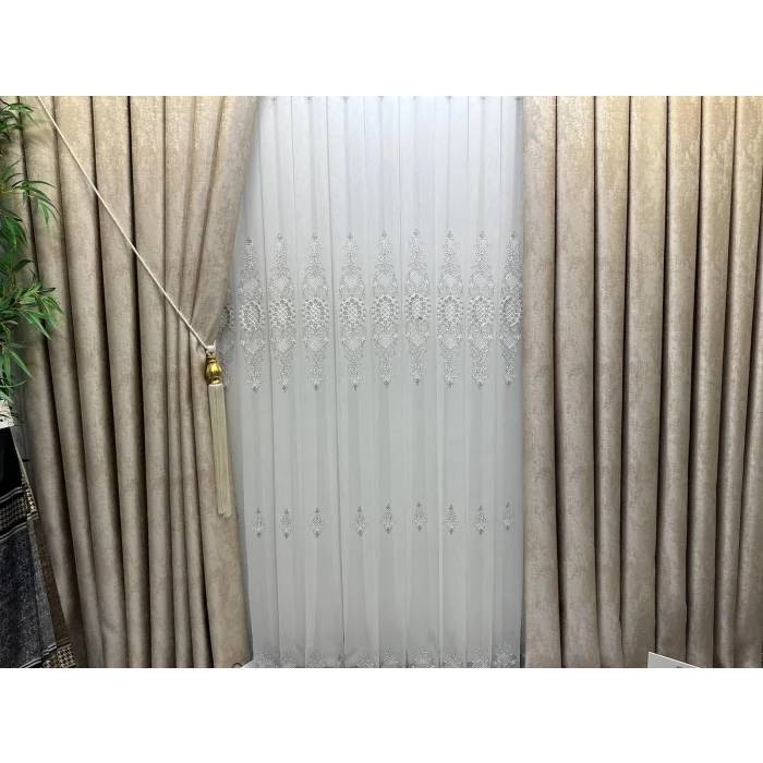 NİVEMESHOME HÜRREM GÜMÜŞ DETAYLI 1/3 SIK PİLELİ TÜL PERDE APM
