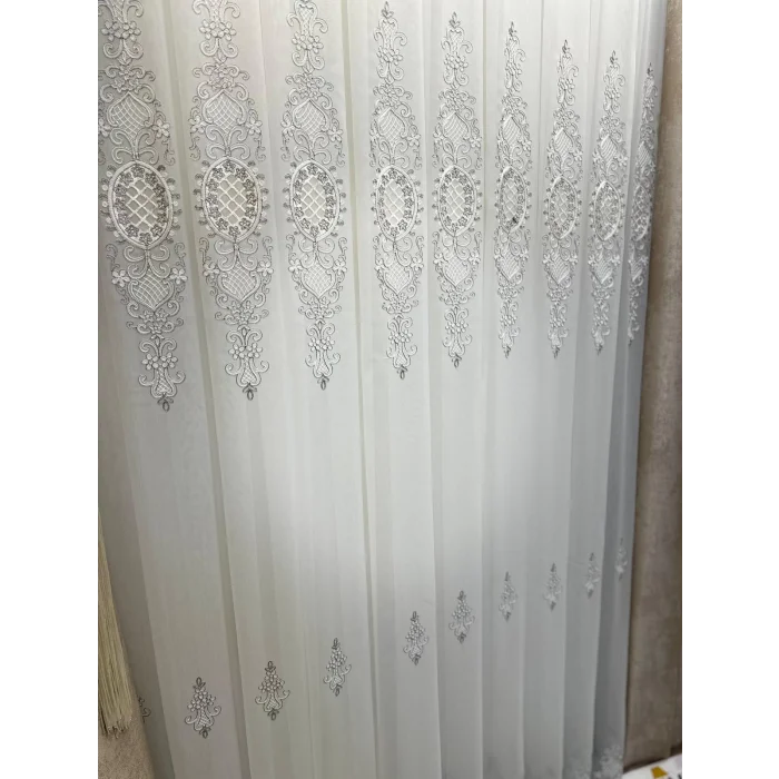 NİVEMESHOME HÜRREM GÜMÜŞ DETAYLI 1/3 SIK PİLELİ TÜL PERDE APM
