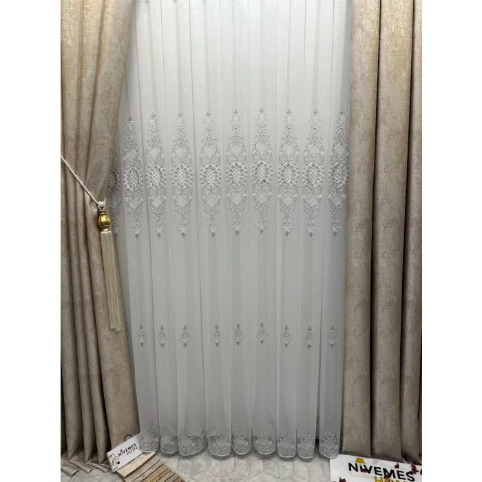 NİVEMESHOME HÜRREM GÜMÜŞ DETAYLI 1/3 SIK PİLELİ TÜL PERDE APM
