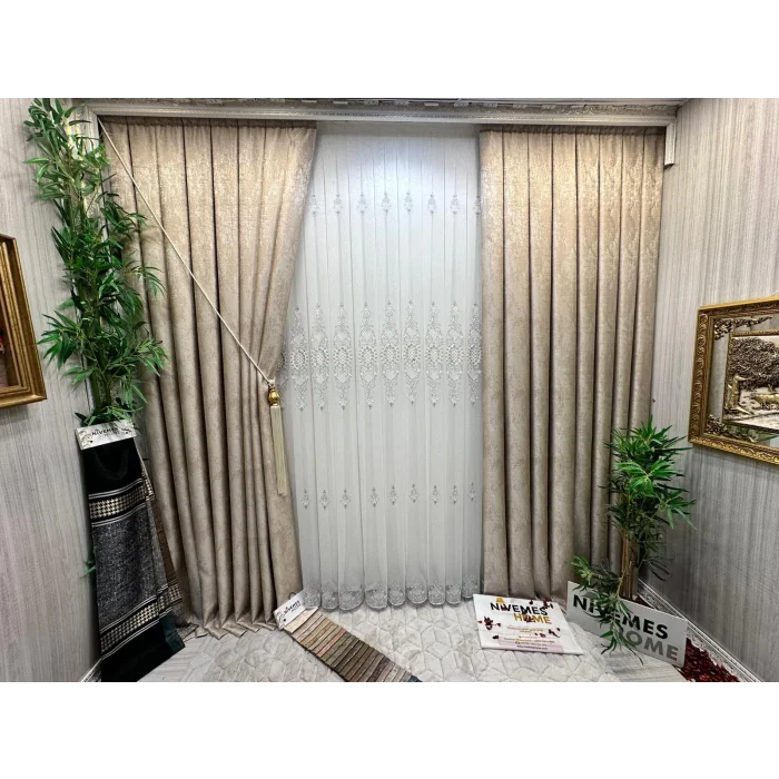 NİVEMESHOME HÜRREM GÜMÜŞ DETAYLI 1/3 SIK PİLELİ TÜL PERDE APM