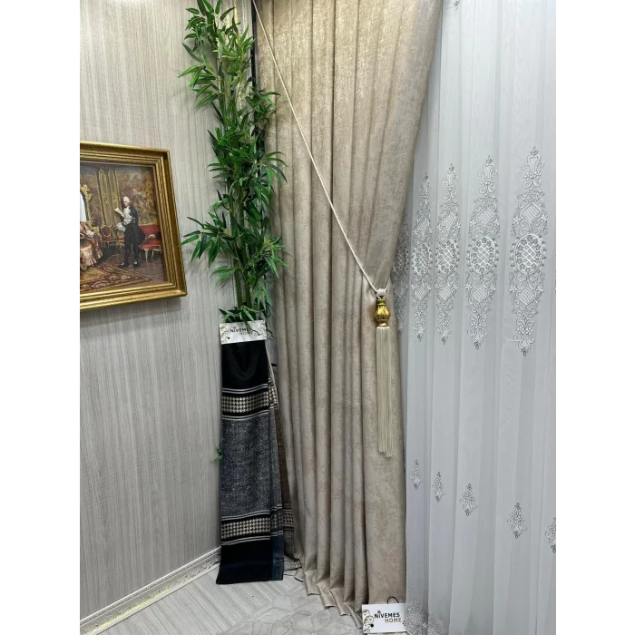 NİVEMESHOME HÜRREM GÜMÜŞ DETAYLI 1/3 SIK PİLELİ TÜL PERDE APM