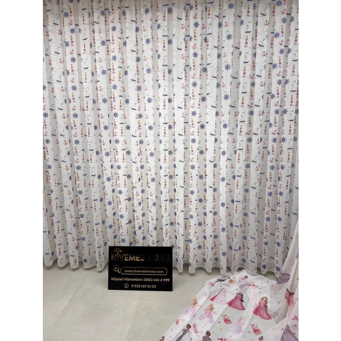 NİVEMESHOME HYL00009.801 PRD55293 GEMİ KAPALI DESENLİ ÇOCUK ODASI 1/2.5 PİLE TÜL PERDE APM