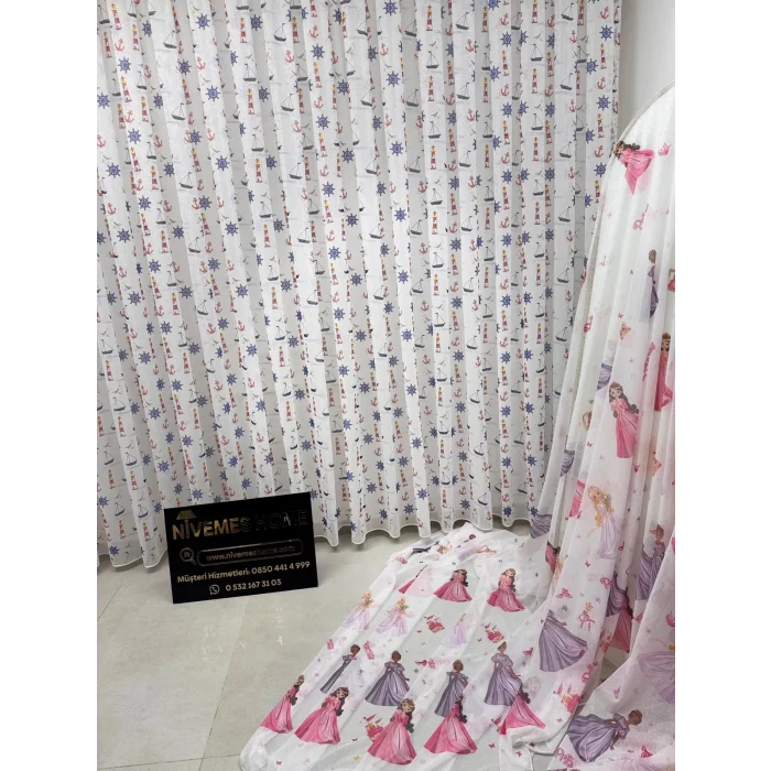 NİVEMESHOME HYL00009.801 PRD55293 GEMİ KAPALI DESENLİ ÇOCUK ODASI 1/2.5 PİLE TÜL PERDE APM