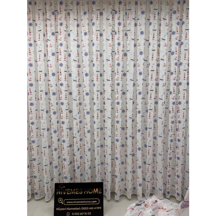 NİVEMESHOME HYL00009.801 PRD55293 GEMİ KAPALI DESENLİ ÇOCUK ODASI 1/2.5 PİLE TÜL PERDE APM