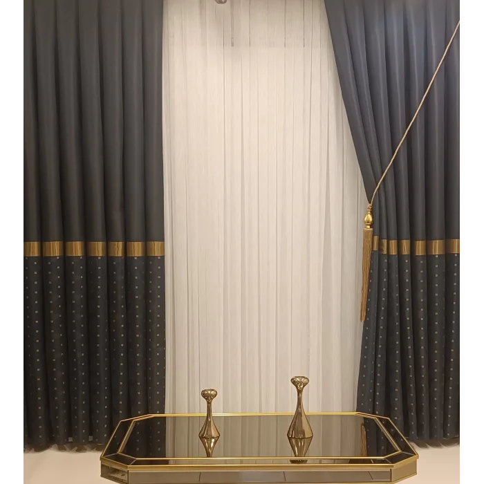 NİVEMESHOME JEWELS AZUL-ORO 1/3 DENSIDAD DE PELO CORTO CORTINAS DE FONDO APM