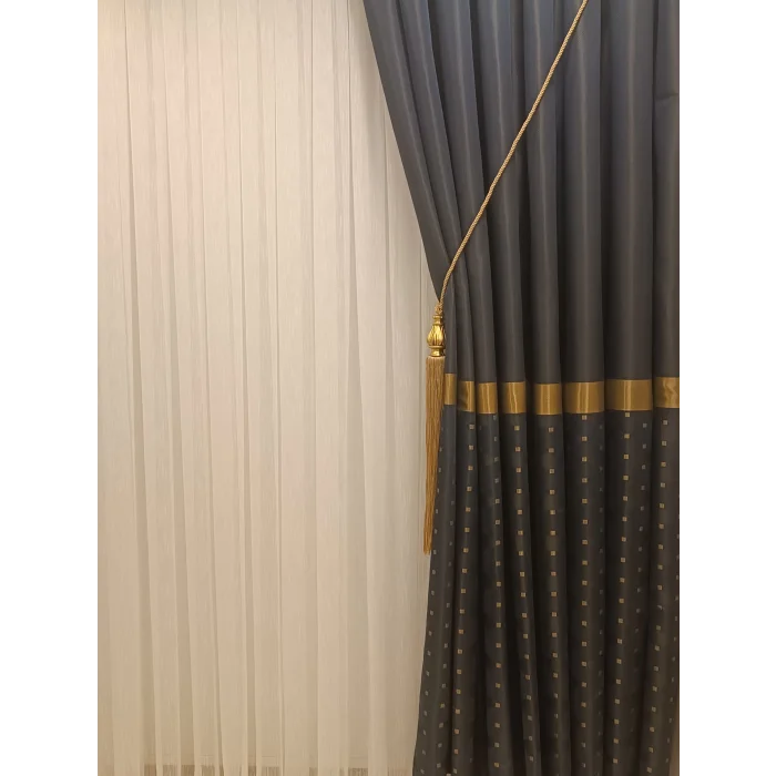 NİVEMESHOME JEWELS AZUL-ORO 1/3 DENSIDAD DE PELO CORTO CORTINAS DE FONDO APM