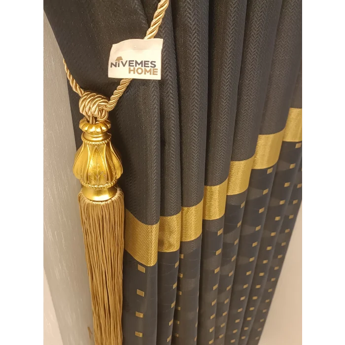 NİVEMESHOME JEWELS AZUL-ORO 1/3 DENSIDAD DE PELO CORTO CORTINAS DE FONDO APM