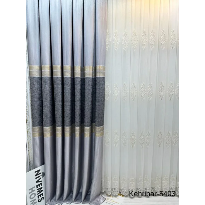 NİVEMESHOME KEHRİBAR FT614162 GRİ V-5403 PANEL CURTAIN 1/3 DENSE PILE CURTAIN APM